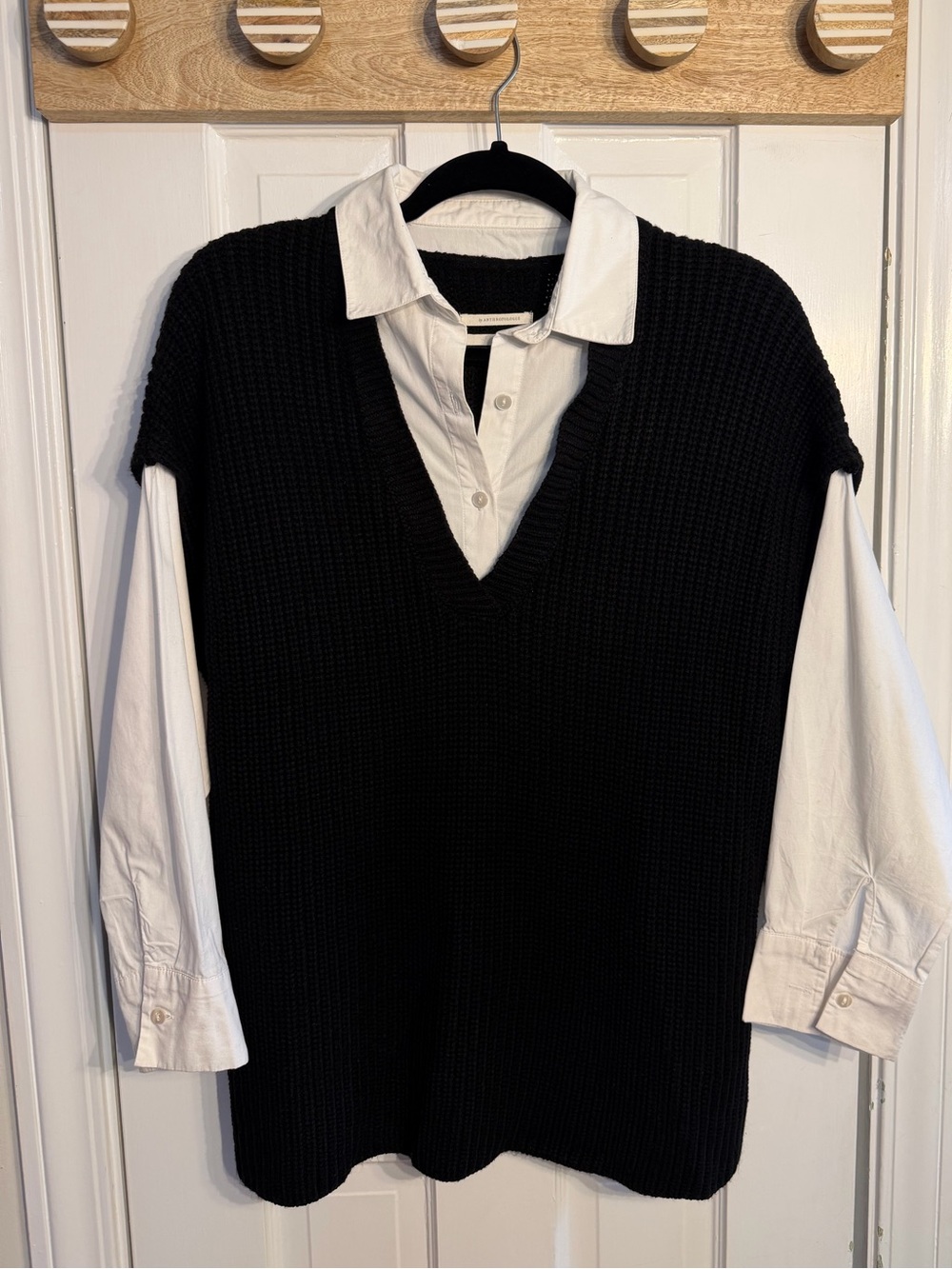 By Anthropologie Layered Sweater Vest Shirt Black White Small